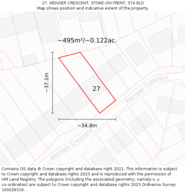 27, WENGER CRESCENT, STOKE-ON-TRENT, ST4 8LD: Plot and title map