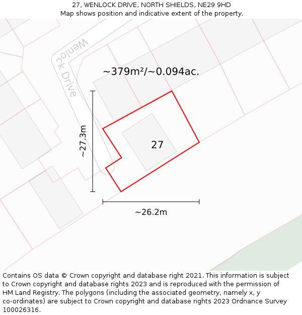 27, WENLOCK DRIVE, NORTH SHIELDS, NE29 9HD: Plot and title map