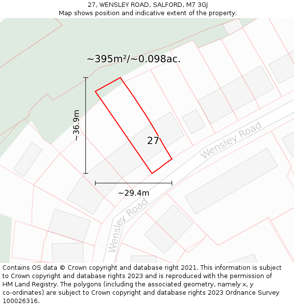 27, WENSLEY ROAD, SALFORD, M7 3GJ: Plot and title map