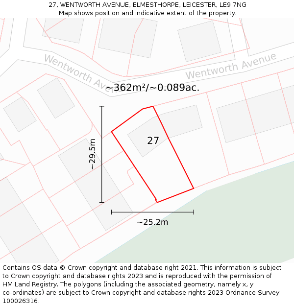 27, WENTWORTH AVENUE, ELMESTHORPE, LEICESTER, LE9 7NG: Plot and title map