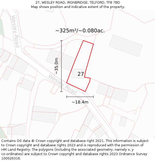 27, WESLEY ROAD, IRONBRIDGE, TELFORD, TF8 7BD: Plot and title map