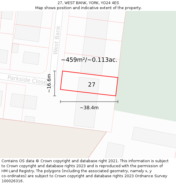 27, WEST BANK, YORK, YO24 4ES: Plot and title map