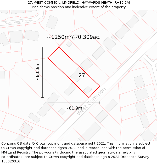 27, WEST COMMON, LINDFIELD, HAYWARDS HEATH, RH16 2AJ: Plot and title map
