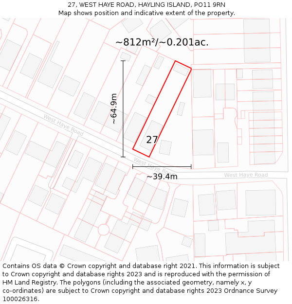 27, WEST HAYE ROAD, HAYLING ISLAND, PO11 9RN: Plot and title map