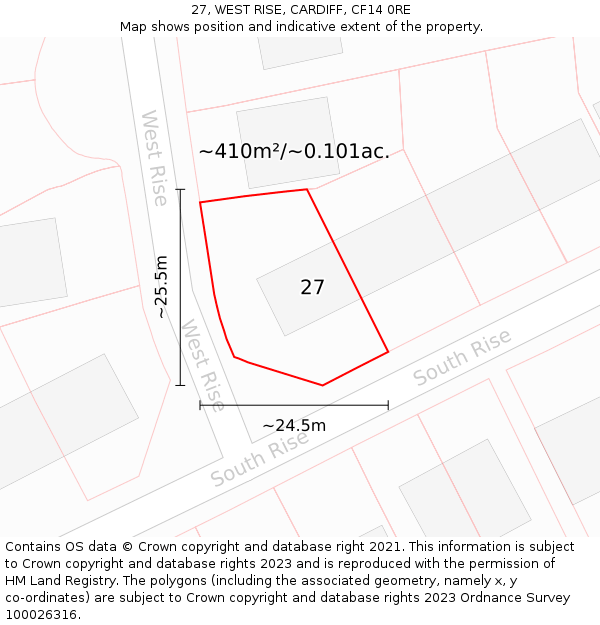 27, WEST RISE, CARDIFF, CF14 0RE: Plot and title map