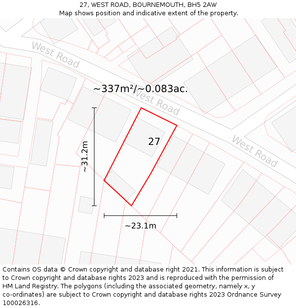 27, WEST ROAD, BOURNEMOUTH, BH5 2AW: Plot and title map