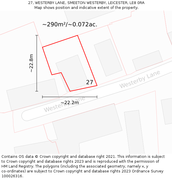 27, WESTERBY LANE, SMEETON WESTERBY, LEICESTER, LE8 0RA: Plot and title map