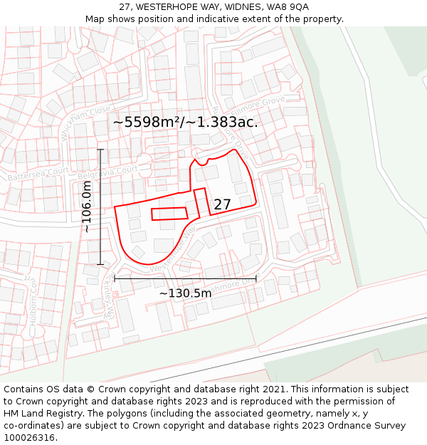 27, WESTERHOPE WAY, WIDNES, WA8 9QA: Plot and title map