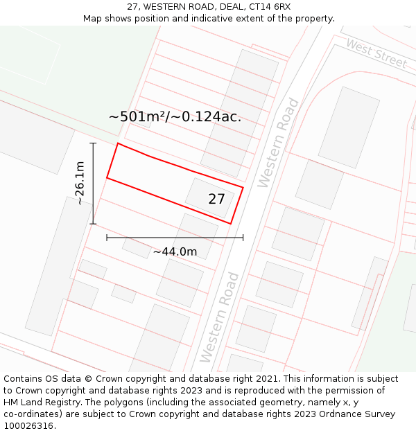 27, WESTERN ROAD, DEAL, CT14 6RX: Plot and title map