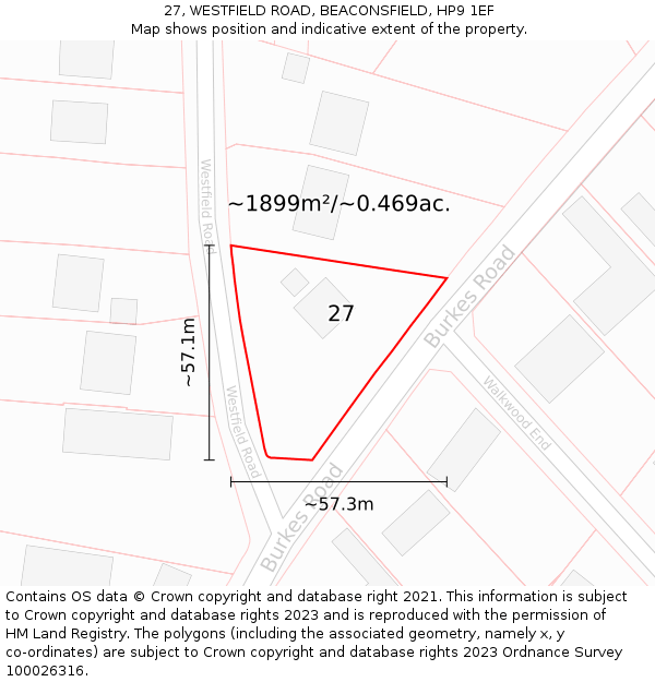 27, WESTFIELD ROAD, BEACONSFIELD, HP9 1EF: Plot and title map