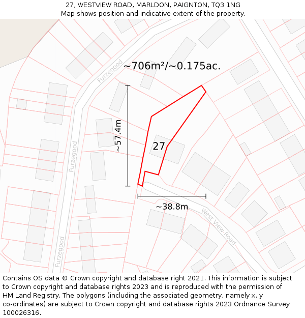 27, WESTVIEW ROAD, MARLDON, PAIGNTON, TQ3 1NG: Plot and title map