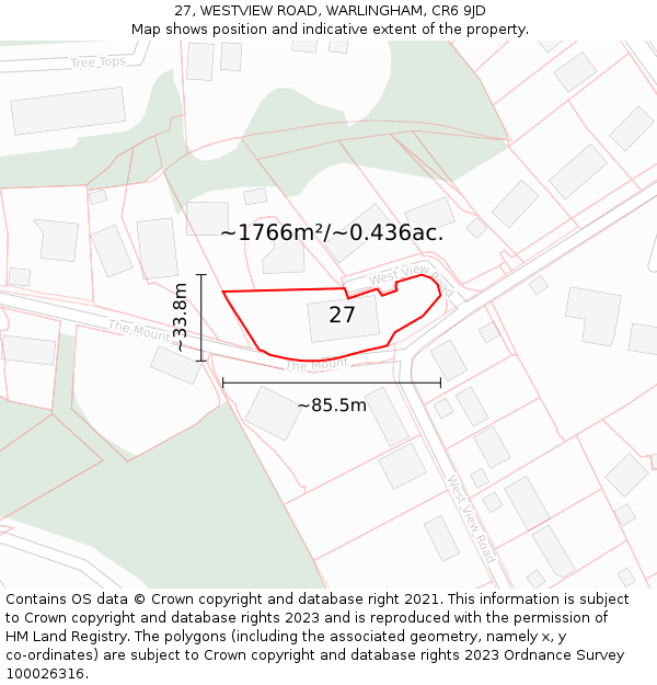 27, WESTVIEW ROAD, WARLINGHAM, CR6 9JD: Plot and title map