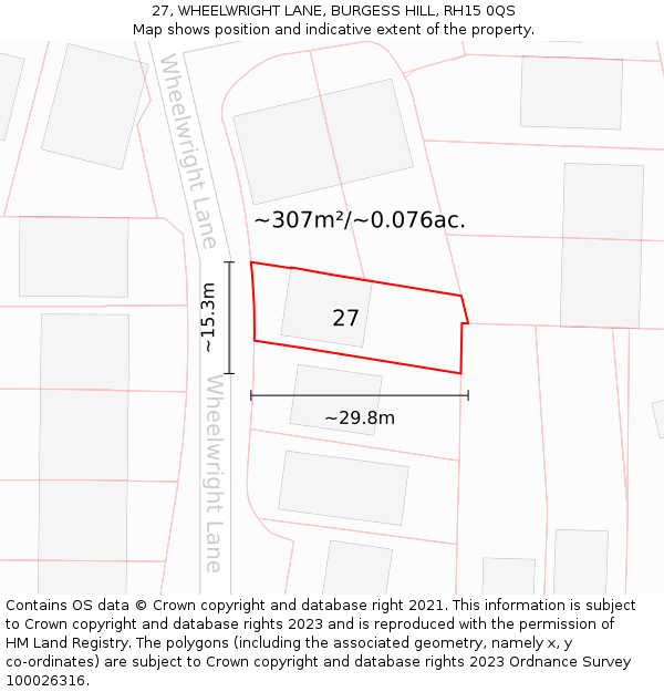 27, WHEELWRIGHT LANE, BURGESS HILL, RH15 0QS: Plot and title map