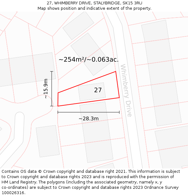 27, WHIMBERRY DRIVE, STALYBRIDGE, SK15 3RU: Plot and title map