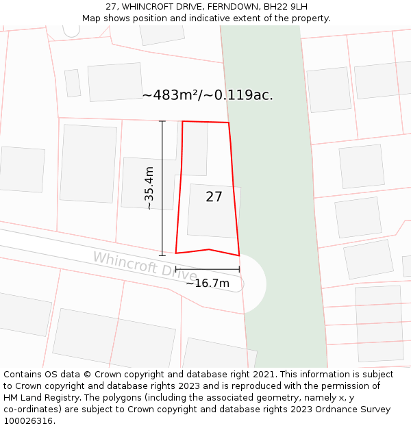 27, WHINCROFT DRIVE, FERNDOWN, BH22 9LH: Plot and title map