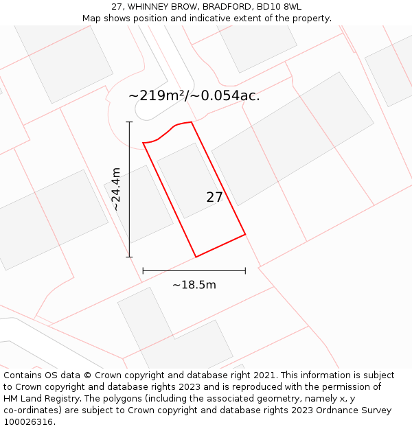 27, WHINNEY BROW, BRADFORD, BD10 8WL: Plot and title map