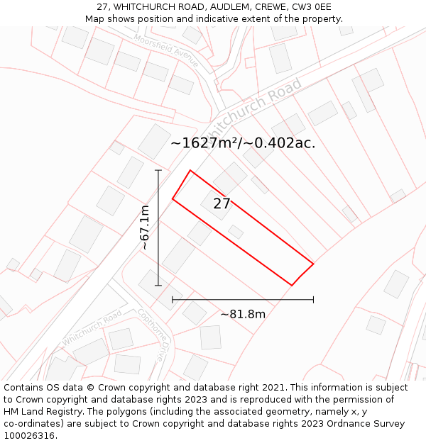 27, WHITCHURCH ROAD, AUDLEM, CREWE, CW3 0EE: Plot and title map