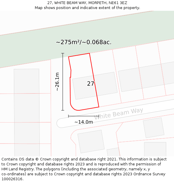 27, WHITE BEAM WAY, MORPETH, NE61 3EZ: Plot and title map