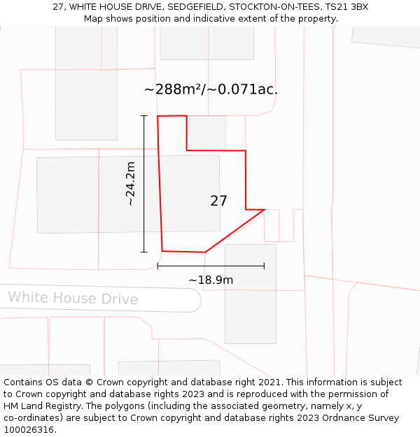 27, WHITE HOUSE DRIVE, SEDGEFIELD, STOCKTON-ON-TEES, TS21 3BX: Plot and title map