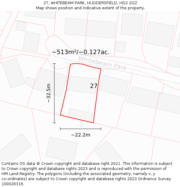 27, WHITEBEAM PARK, HUDDERSFIELD, HD2 2GZ: Plot and title map