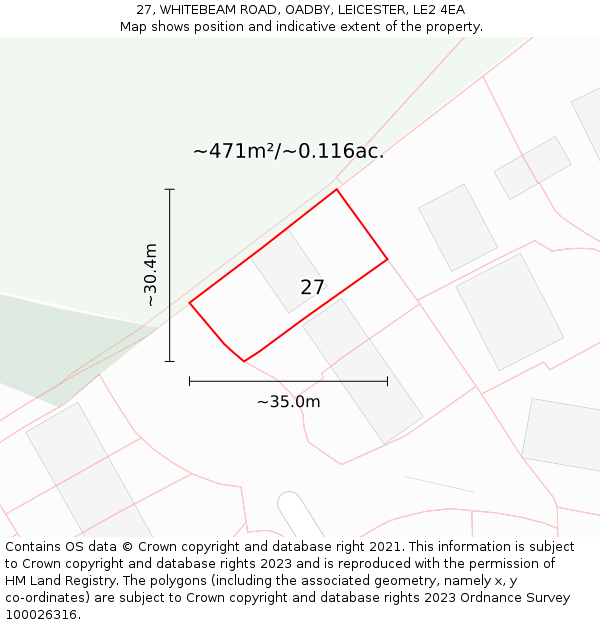 27, WHITEBEAM ROAD, OADBY, LEICESTER, LE2 4EA: Plot and title map