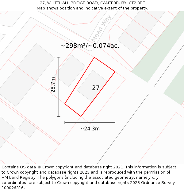 27, WHITEHALL BRIDGE ROAD, CANTERBURY, CT2 8BE: Plot and title map