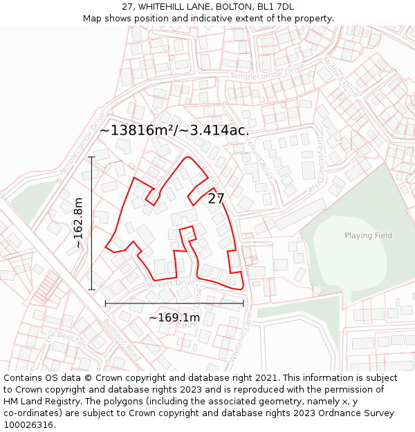 27, WHITEHILL LANE, BOLTON, BL1 7DL: Plot and title map