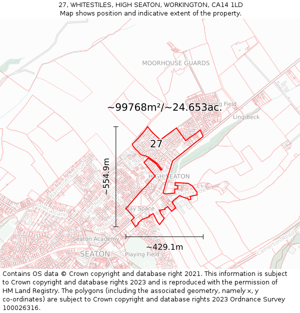27, WHITESTILES, HIGH SEATON, WORKINGTON, CA14 1LD: Plot and title map