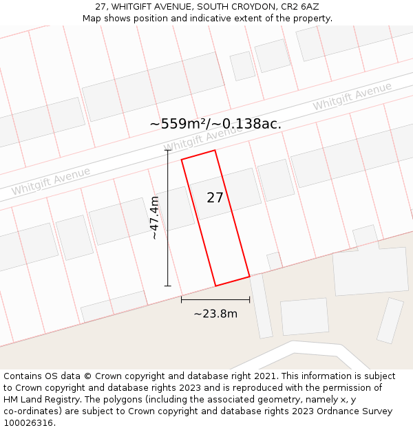 27, WHITGIFT AVENUE, SOUTH CROYDON, CR2 6AZ: Plot and title map