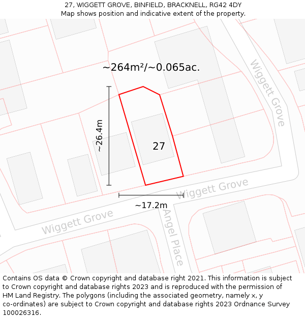 27, WIGGETT GROVE, BINFIELD, BRACKNELL, RG42 4DY: Plot and title map