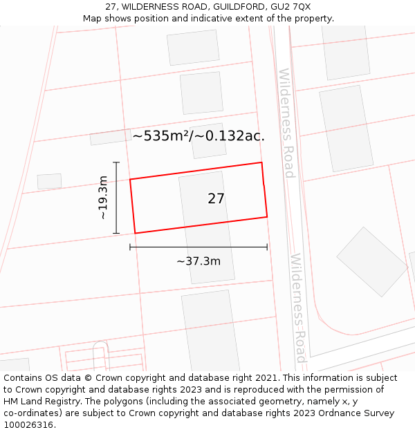 27, WILDERNESS ROAD, GUILDFORD, GU2 7QX: Plot and title map