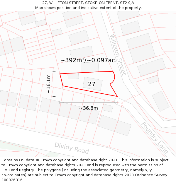 27, WILLETON STREET, STOKE-ON-TRENT, ST2 9JA: Plot and title map