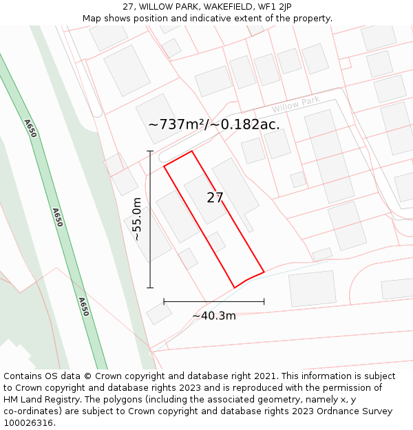 27, WILLOW PARK, WAKEFIELD, WF1 2JP: Plot and title map