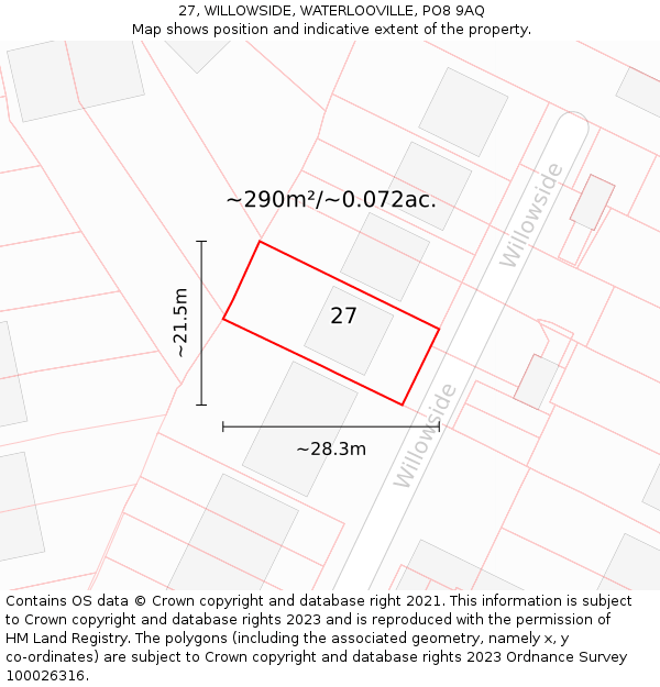 27, WILLOWSIDE, WATERLOOVILLE, PO8 9AQ: Plot and title map