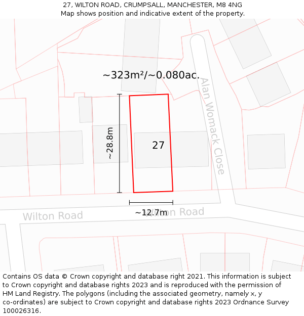 27, WILTON ROAD, CRUMPSALL, MANCHESTER, M8 4NG: Plot and title map