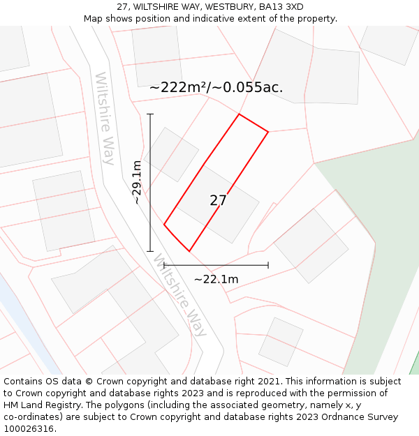 27, WILTSHIRE WAY, WESTBURY, BA13 3XD: Plot and title map