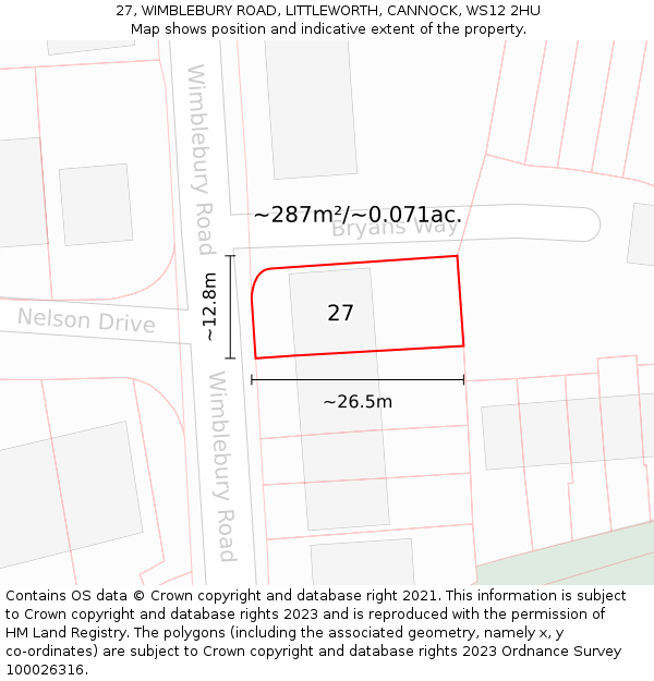 27, WIMBLEBURY ROAD, LITTLEWORTH, CANNOCK, WS12 2HU: Plot and title map