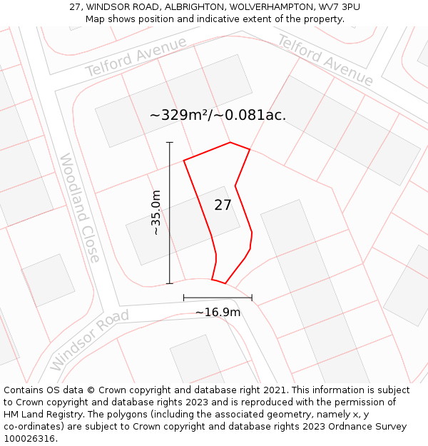 27, WINDSOR ROAD, ALBRIGHTON, WOLVERHAMPTON, WV7 3PU: Plot and title map