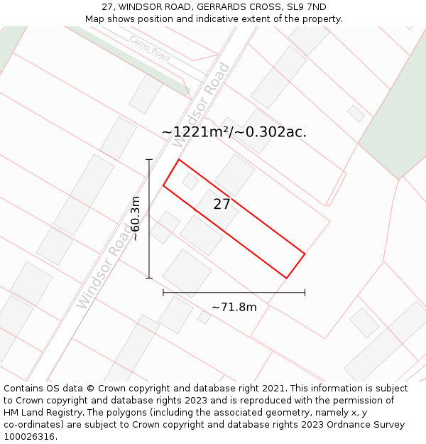 27, WINDSOR ROAD, GERRARDS CROSS, SL9 7ND: Plot and title map