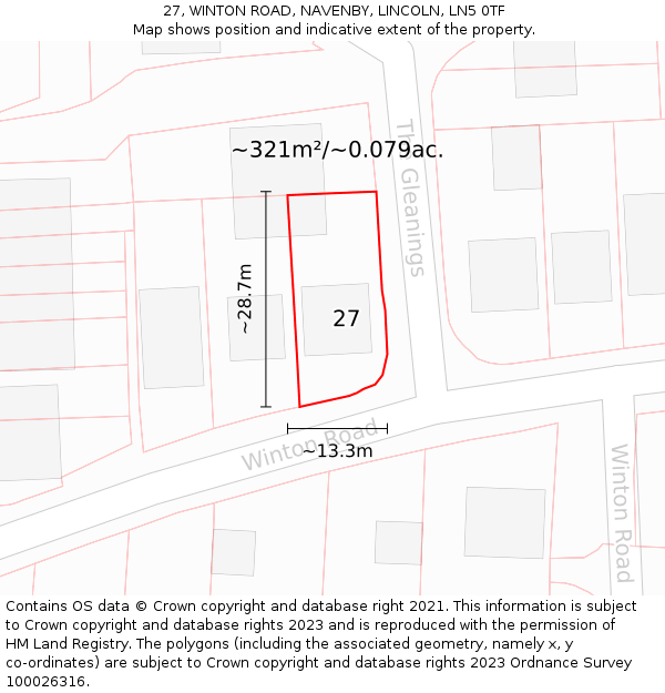 27, WINTON ROAD, NAVENBY, LINCOLN, LN5 0TF: Plot and title map