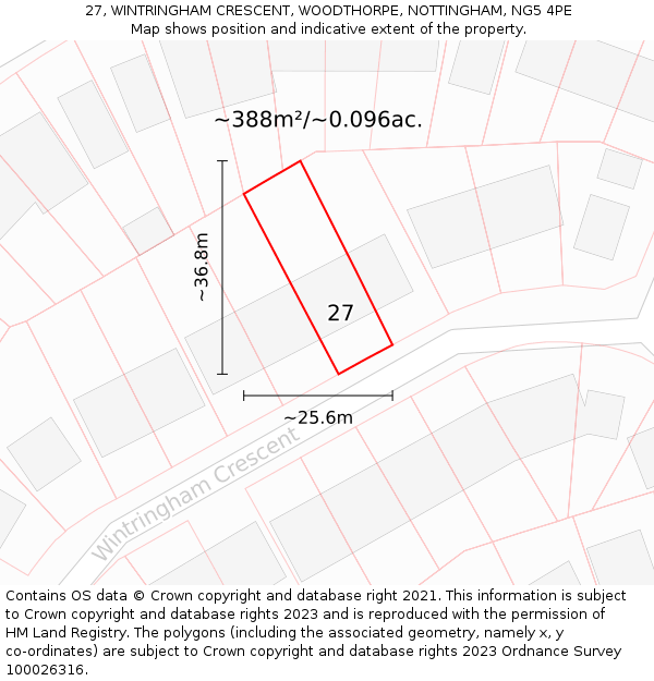 27, WINTRINGHAM CRESCENT, WOODTHORPE, NOTTINGHAM, NG5 4PE: Plot and title map