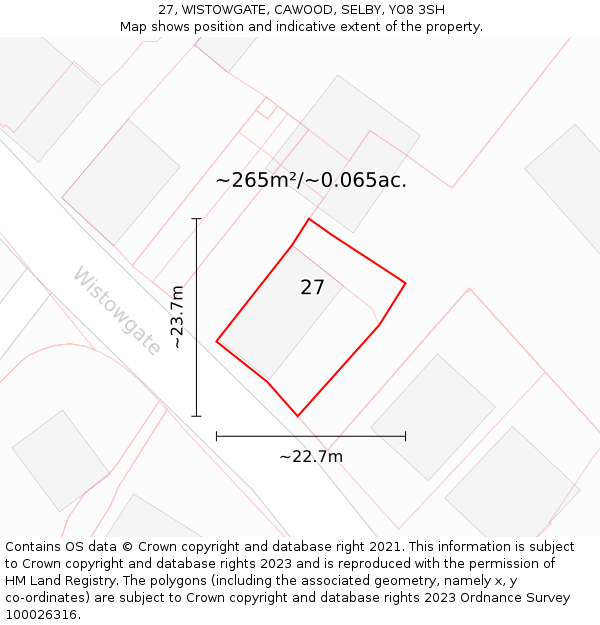 27, WISTOWGATE, CAWOOD, SELBY, YO8 3SH: Plot and title map