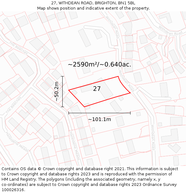 27, WITHDEAN ROAD, BRIGHTON, BN1 5BL: Plot and title map