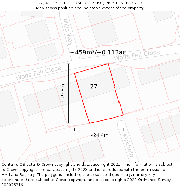 27, WOLFS FELL CLOSE, CHIPPING, PRESTON, PR3 2DR: Plot and title map