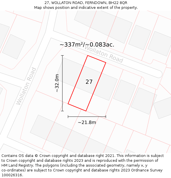 27, WOLLATON ROAD, FERNDOWN, BH22 8QR: Plot and title map