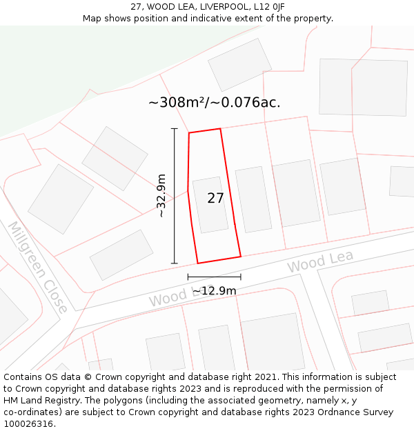 27, WOOD LEA, LIVERPOOL, L12 0JF: Plot and title map