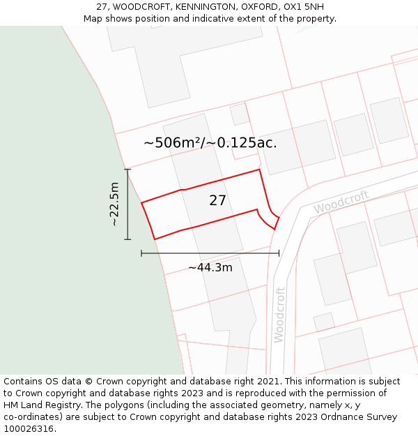 27, WOODCROFT, KENNINGTON, OXFORD, OX1 5NH: Plot and title map