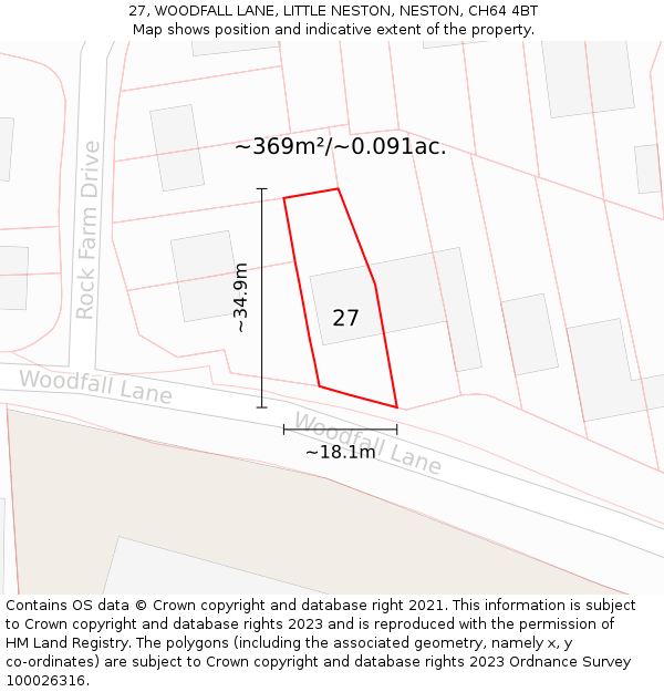 27, WOODFALL LANE, LITTLE NESTON, NESTON, CH64 4BT: Plot and title map