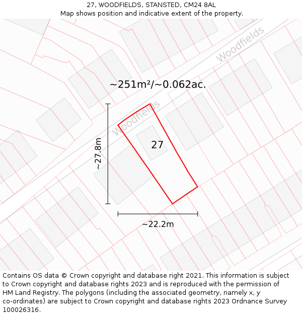 27, WOODFIELDS, STANSTED, CM24 8AL: Plot and title map