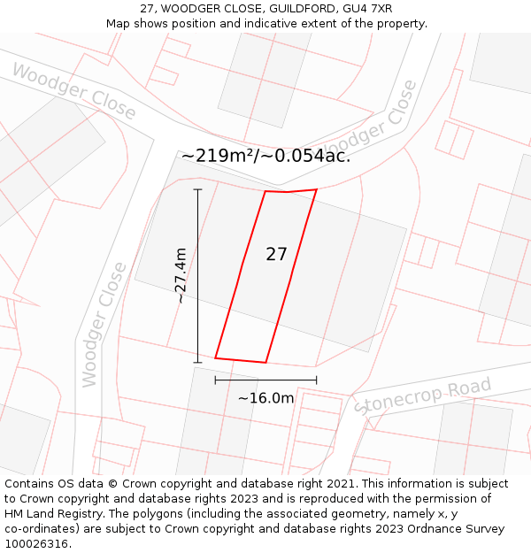 27, WOODGER CLOSE, GUILDFORD, GU4 7XR: Plot and title map